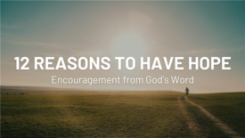 A lone person walks along a winding path through an open field toward a bright sunrise on the horizon. Text on the image reads: ‘12 Reasons to Have Hope’ and ‘Encouragement from God’s Word.’